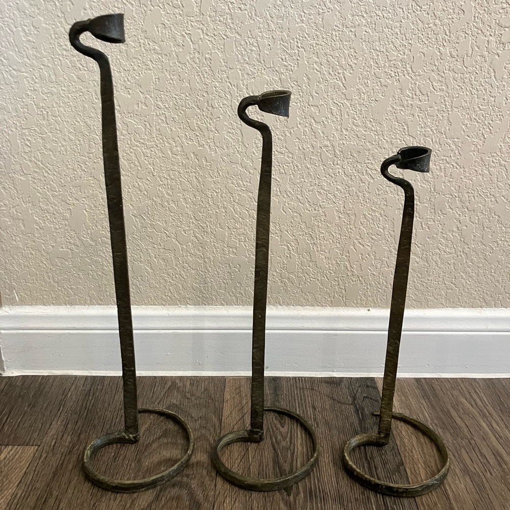 Vintage Wrought Iron Brutalist Style Candlestick Holders